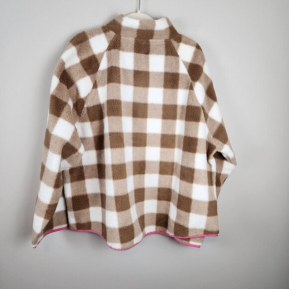 J. Crew  3X Women Plaid Faux Fur Sherpa  Mock Neck Zip-Up Jacket Brown White Pin - Picture 4 of 10